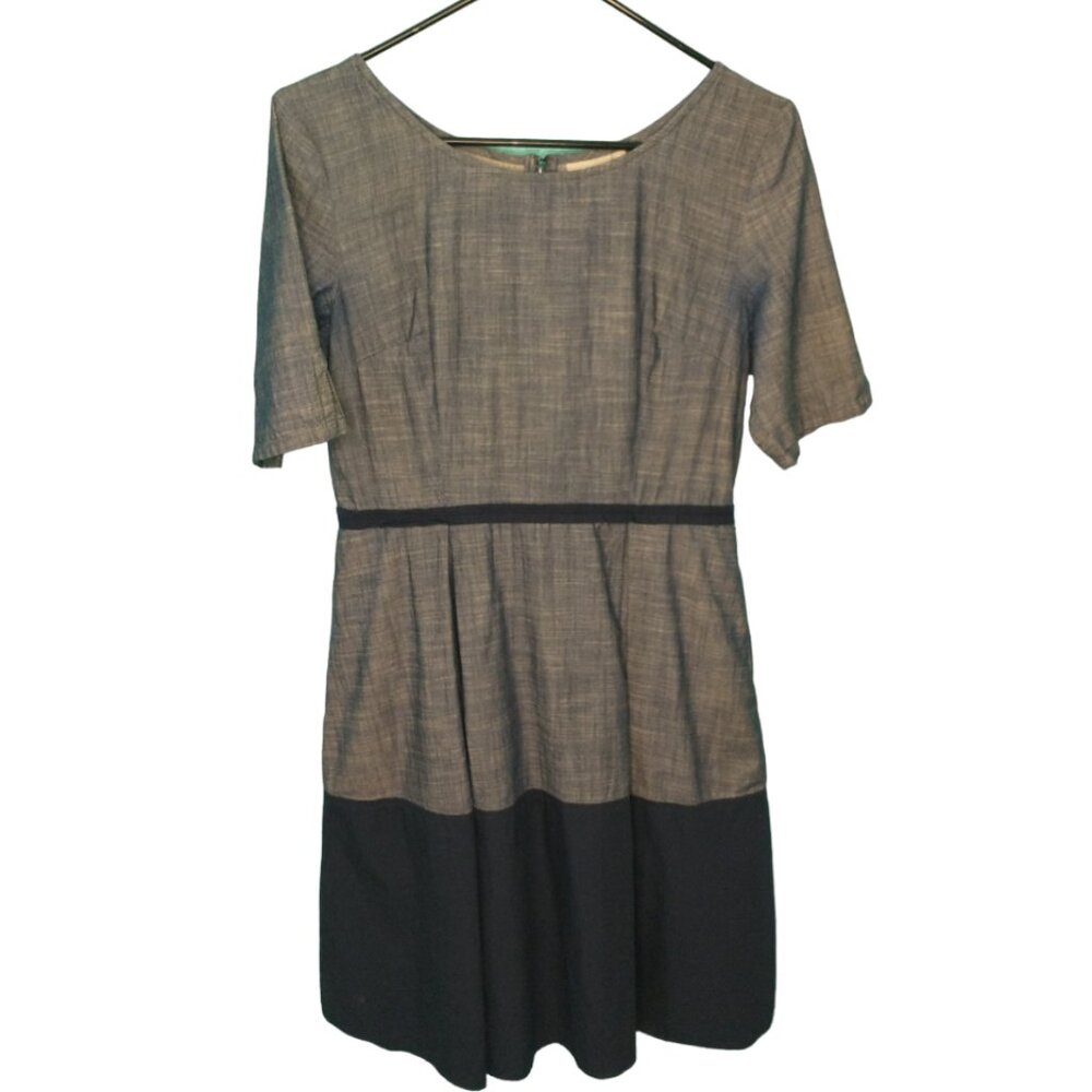 Eshakti Short Sleeve Fit & Flare Dress Blue Denim Color Block Medium